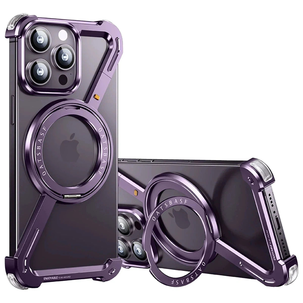 Buy Aluminum Metal Frameless Design Bumper Phone Case for iPhone with Rotatable Ring Holder Magnetic Kickstand Cover - ZEE at Caseles-iPhone 16 Pro Max, Purple