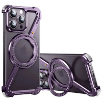 Buy Aluminum Metal Frameless Design Bumper Phone Case for iPhone with Rotatable Ring Holder Magnetic Kickstand Cover - ZEE at Caseles-iPhone 16 Pro Max, Purple